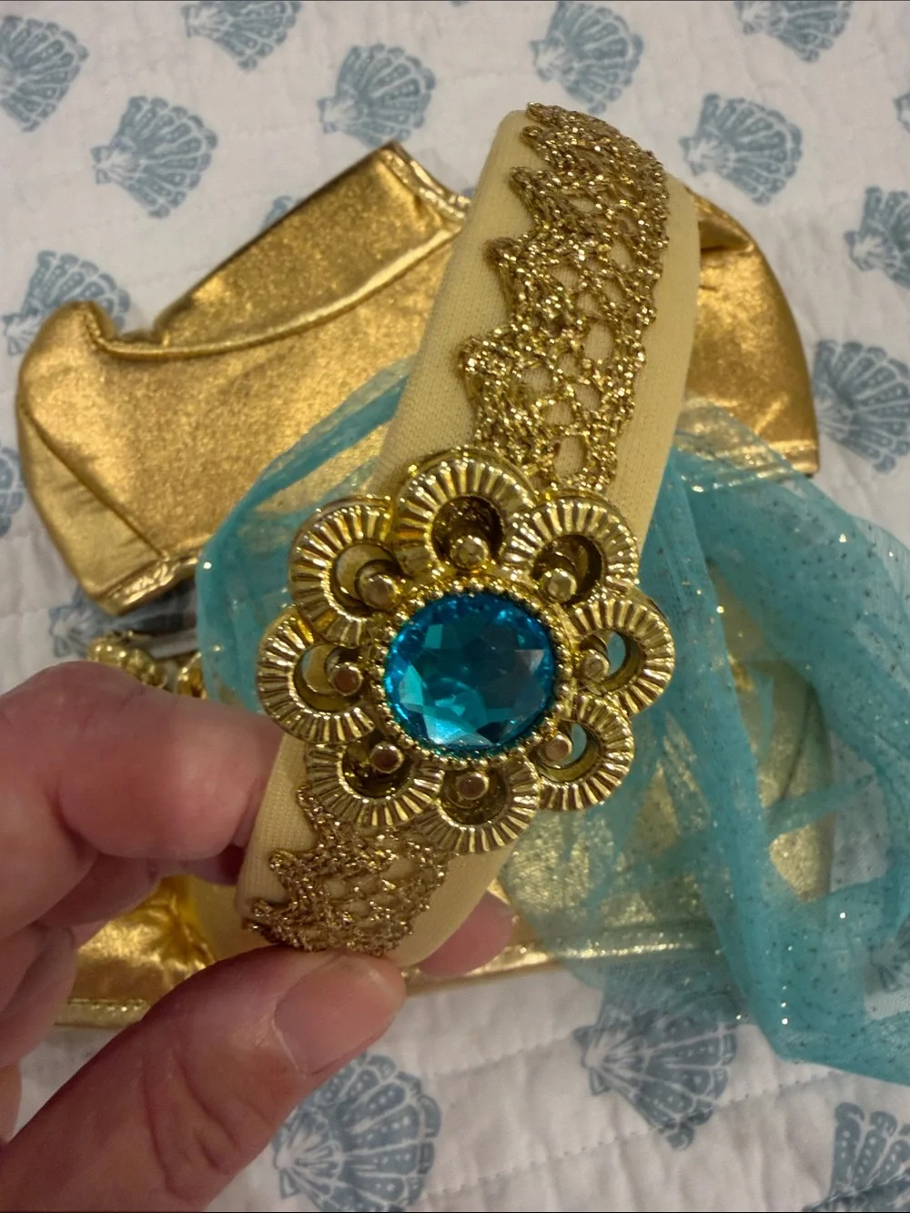 Gold and Teal Princess Headband & Shoe Covers Set - Kids Accessories